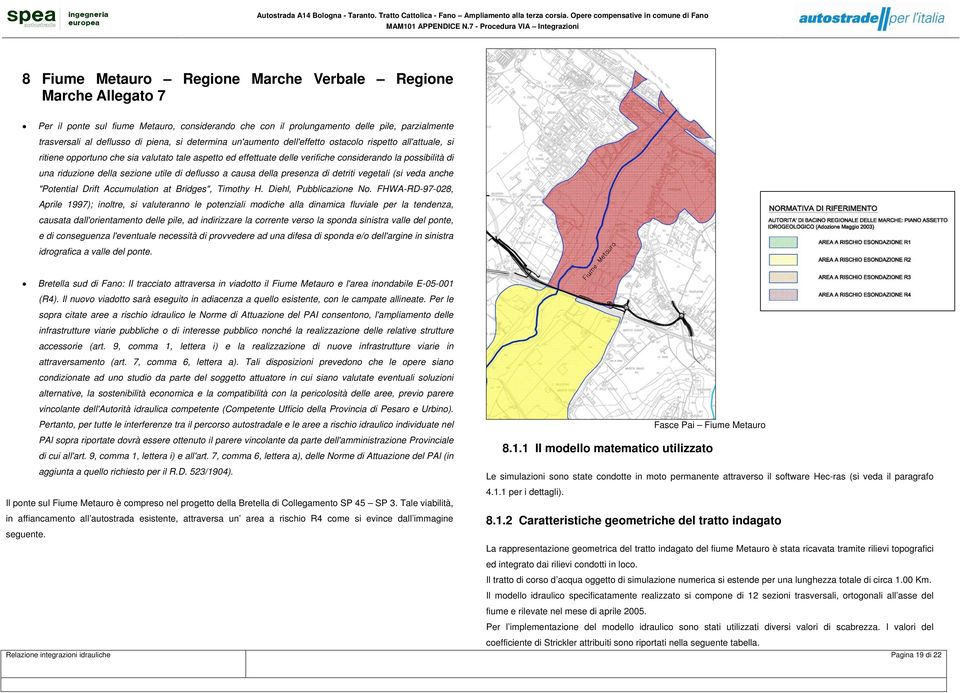 sezione utile di deflusso a causa della presenza di detriti vegetali (si veda anche "Potential Drift Accumulation at Bridges", Timothy H. Diehl, Pubblicazione No.