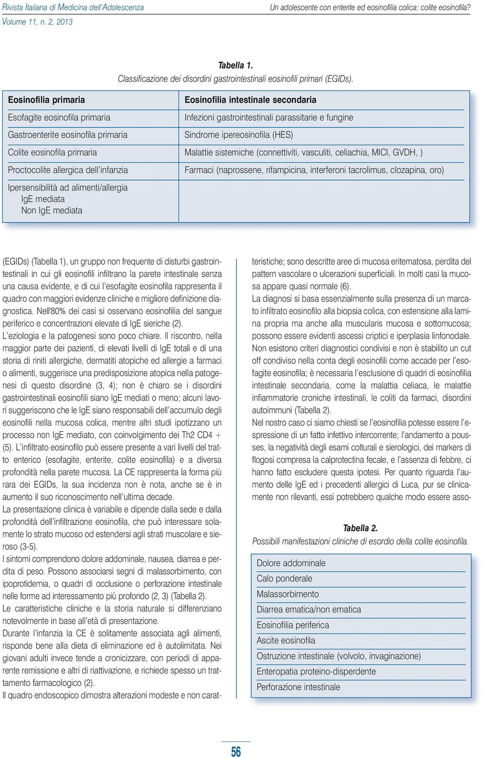 (HES) Colite eosinofila primaria Malattie sistemiche (connettiviti, vasculiti, celiachia, MICI, GVDH, ) Proctocolite allergica dell infanzia Ipersensibilità ad alimenti/allergia IgE mediata Non IgE