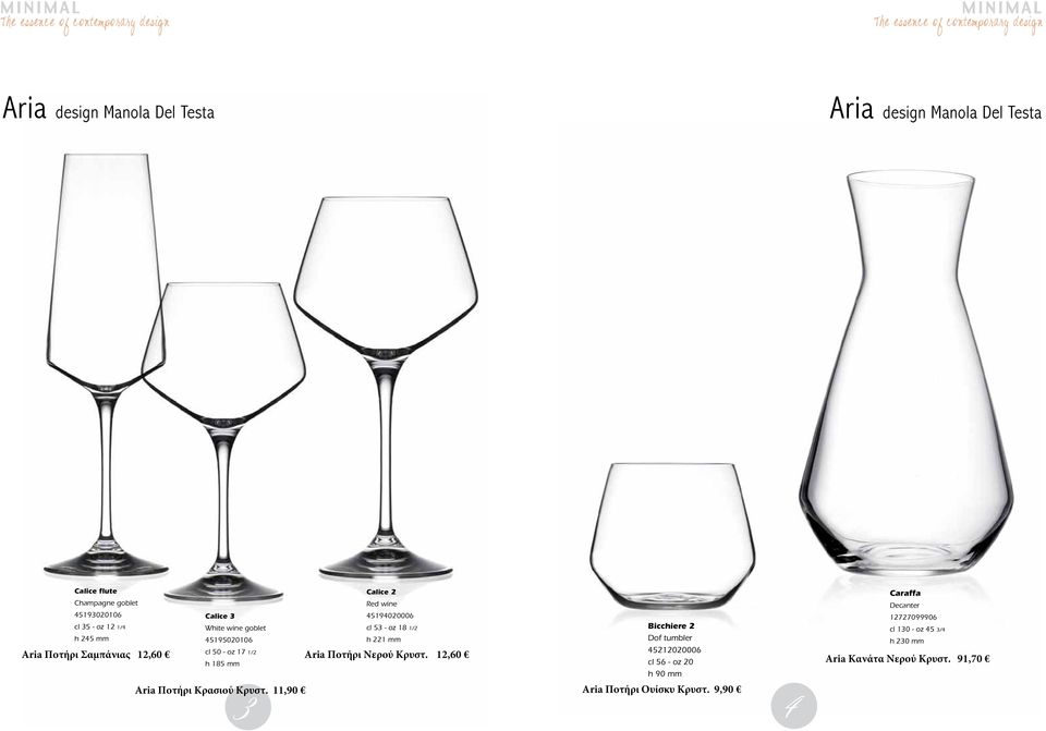 Aria Ποτήρι Σαμπάνιας 2,0 cl 50 - oz 7 /2 h 85 mm 3 Aria Ποτήρι Κρασιού Κρυστ.,90 Aria Ποτήρι Νερού Κρυστ.