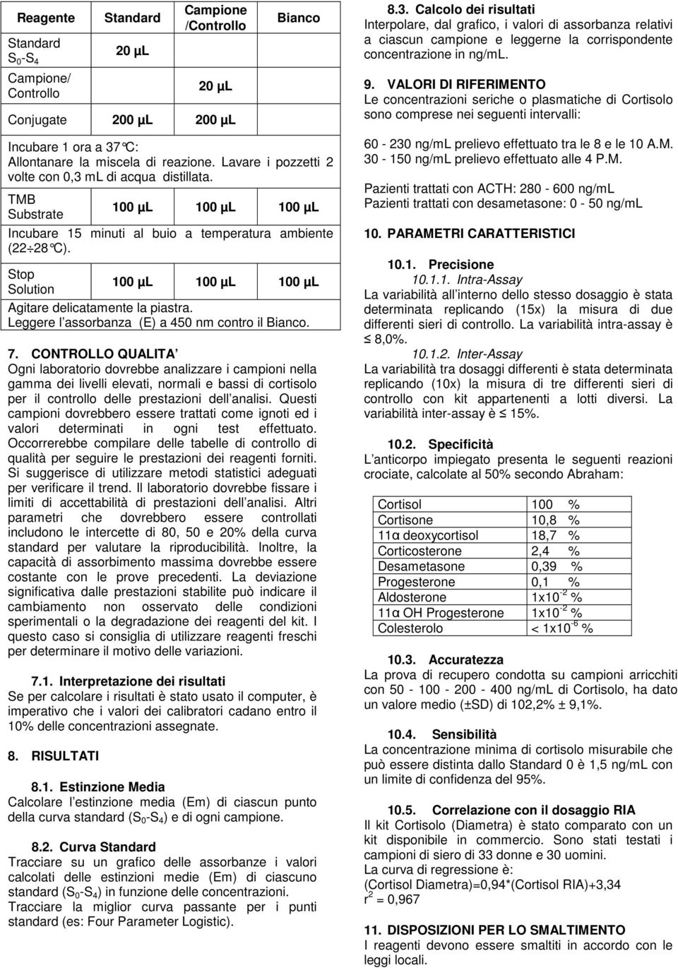 VALORI DI RIFERIMENTO Le concentrazioni seriche o plasmatiche di Cortisolo sono comprese nei seguenti intervalli: Incubare 1 ora a 37 C: Allontanare la miscela di reazione.