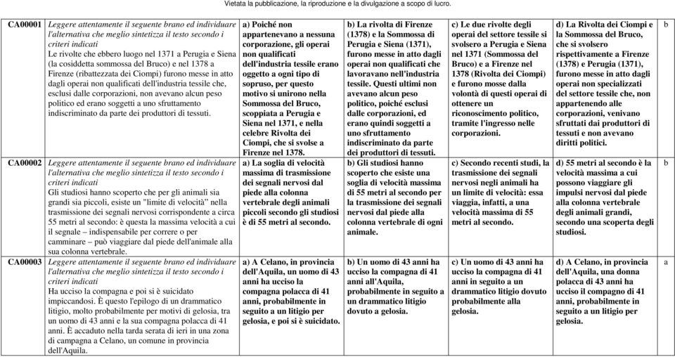 CA00002 Leggere ttentmente il seguente rno ed individure Gli studiosi hnno soperto he per gli nimli si grndi si pioli, esiste un "limite di veloità nell trsmissione dei segnli nervosi orrispondente