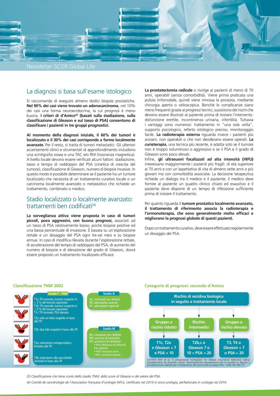 I criteri di d Amico(3) (basati sulla stadiazione, sulla classificazione di Gleason e sul tasso di PSA) consentono di classificare i pazienti in tre gruppi prognostici.