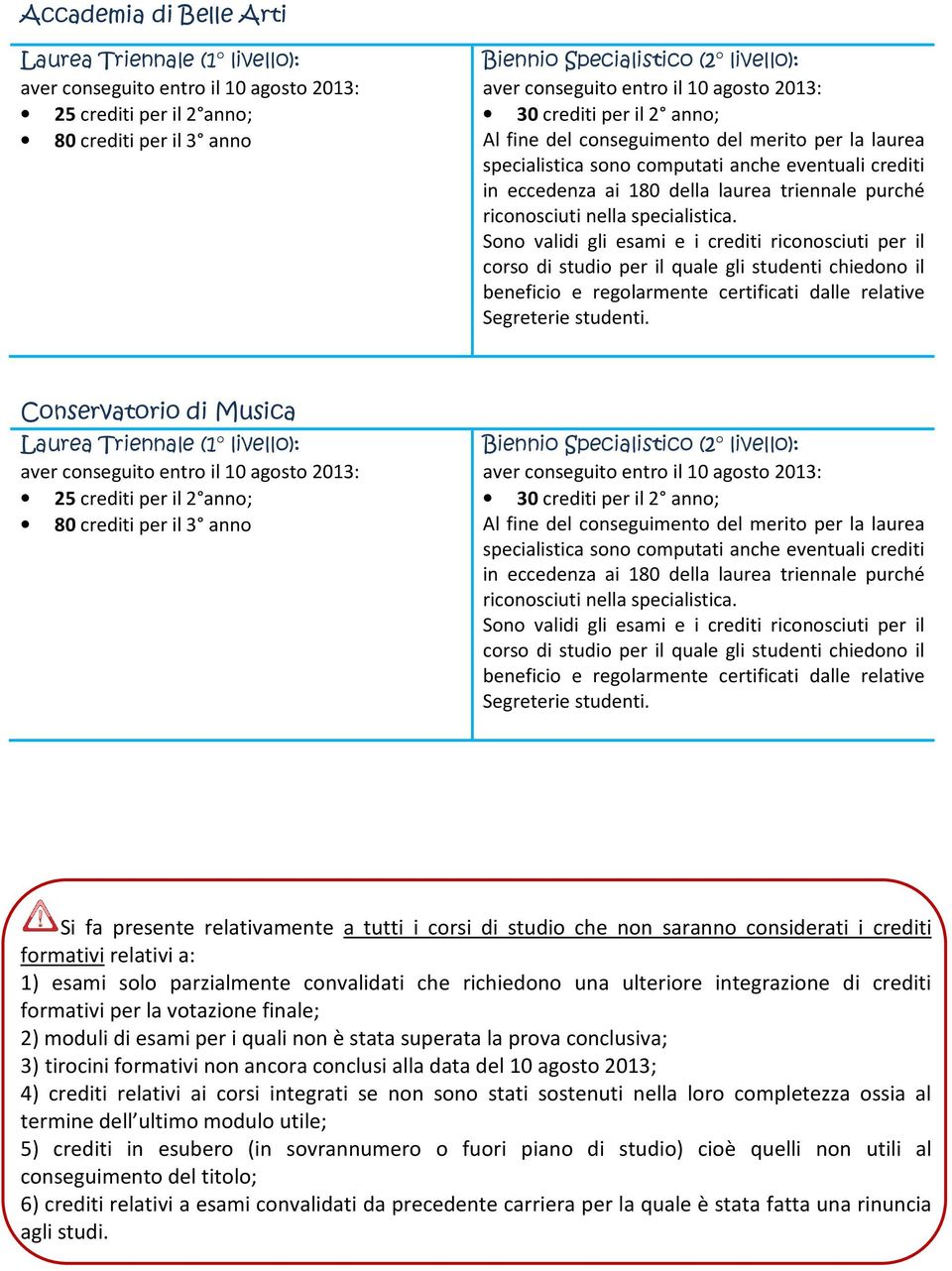 purché riconosciuti nella specialistica.