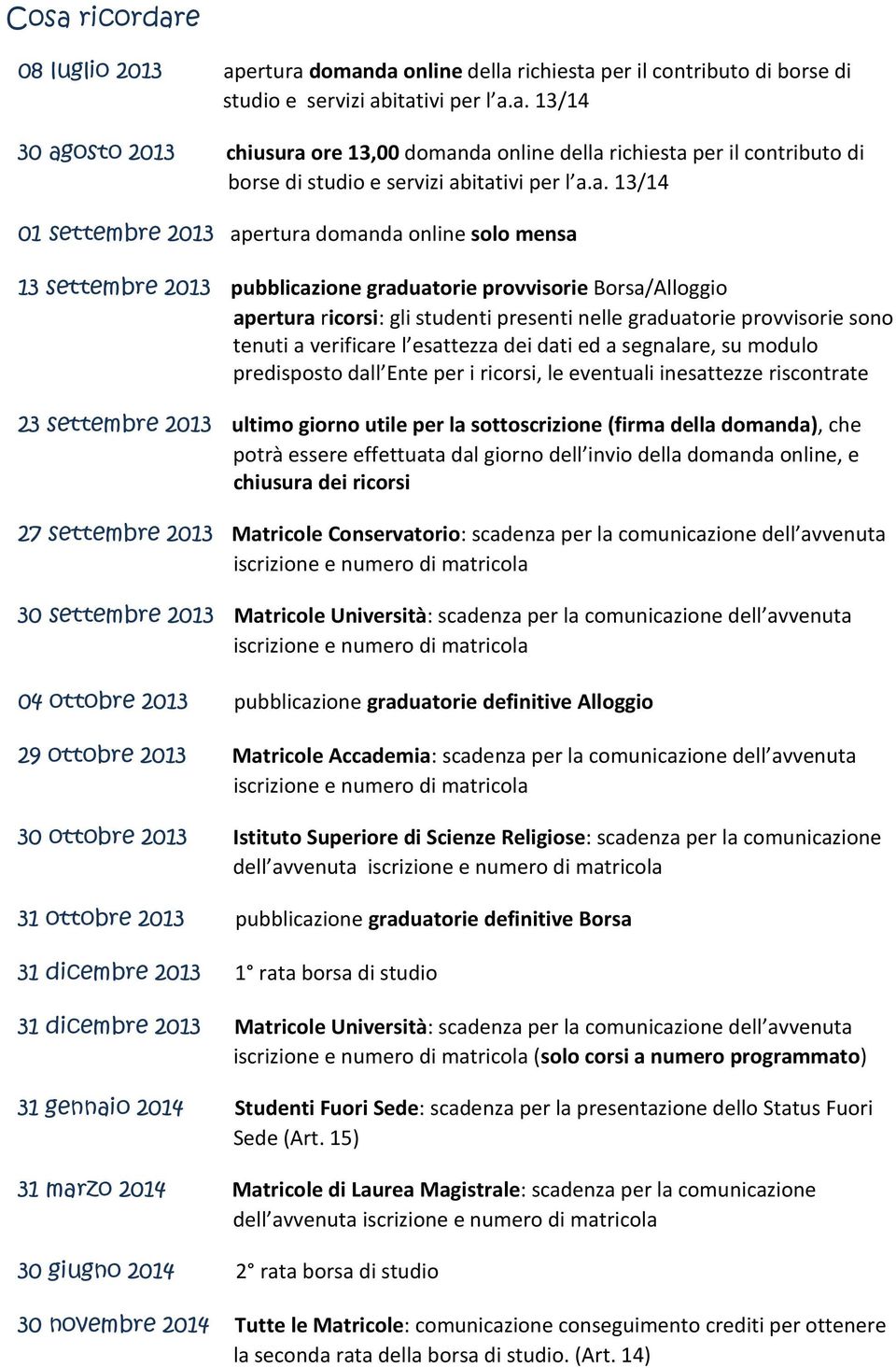 provvisorie sono tenuti a verificare l esattezza dei dati ed a segnalare, su modulo predisposto dall Ente per i ricorsi, le eventuali inesattezze riscontrate 23 settembre 2013 ultimo giorno utile per