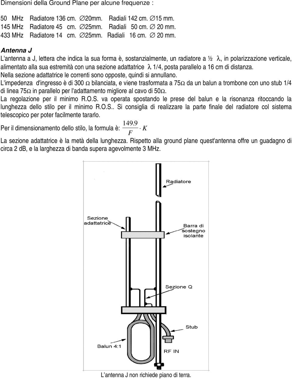 Antenna J L'antenna a J, lettera che indica la sua forma è, sostanzialmente, un radiatore a ½ λ, in polarizzazione verticale, alimentato alla sua estremità con una sezione adattatrice λ 1/4, posta