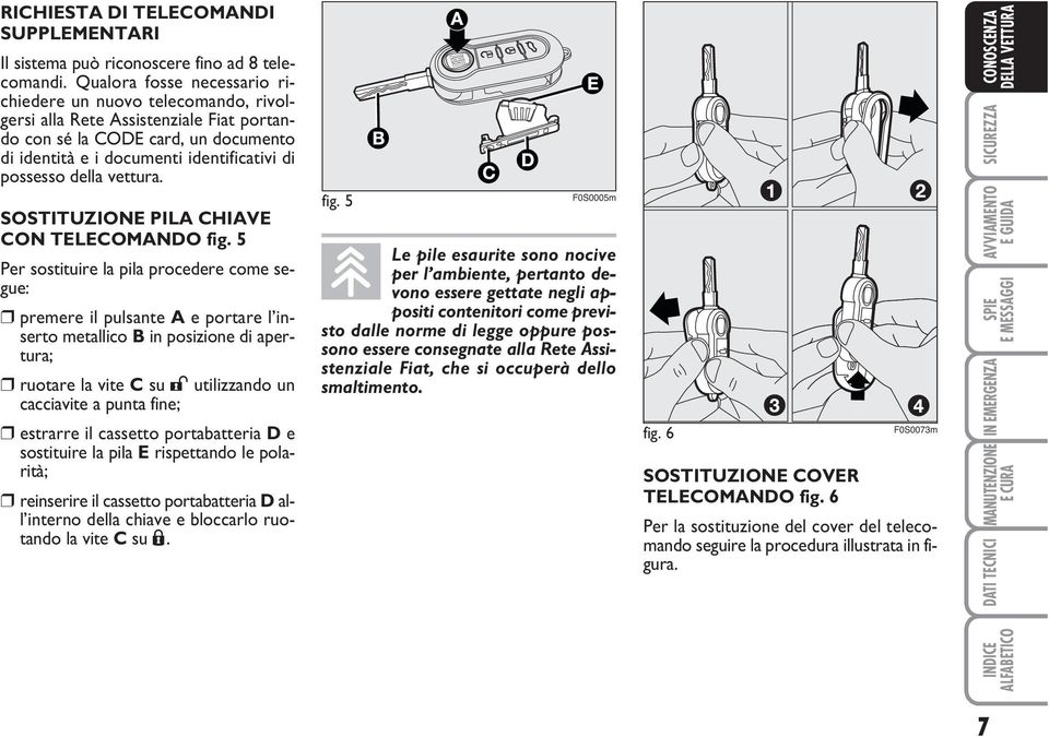 vettura. SOSTITUZIONE PILA CHIAVE CON TELECOMANDO fig.