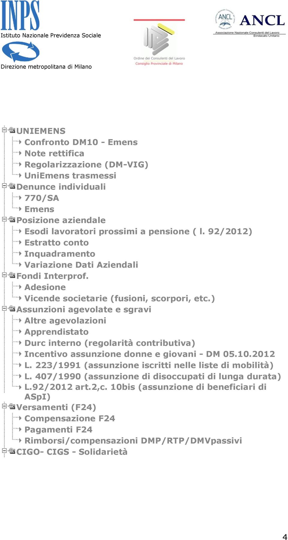 ) Assunzioni agevolate e sgravi Altre agevolazioni Apprendistato Durc interno (regolarità contributiva) Incentivo assunzione donne e giovani - DM 05.10.2012 L.