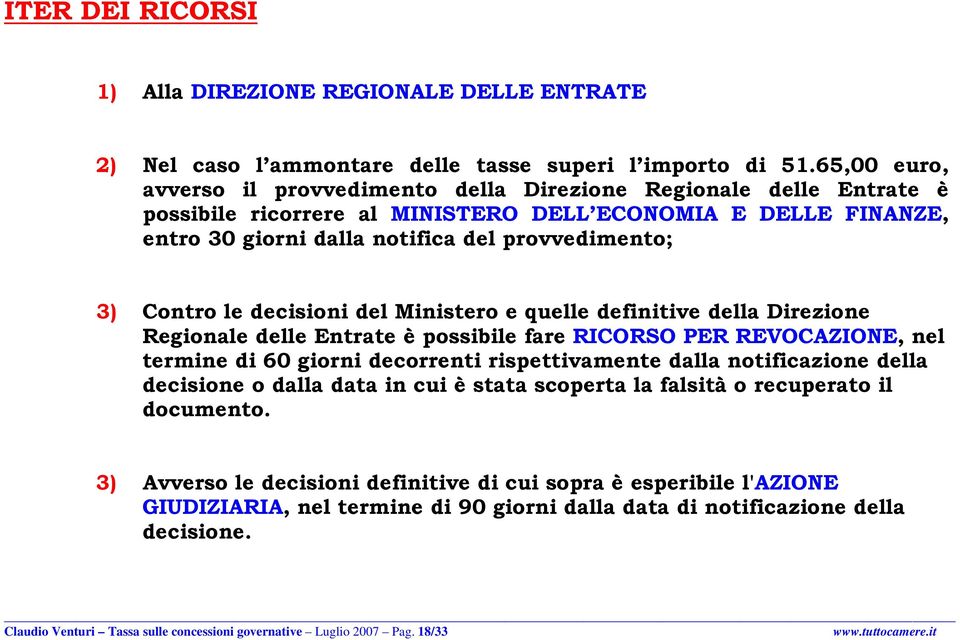 Contro le decisioni del Ministero e quelle definitive della Direzione Regionale delle Entrate è possibile fare RICORSO PER REVOCAZIONE, nel termine di 60 giorni decorrenti rispettivamente dalla