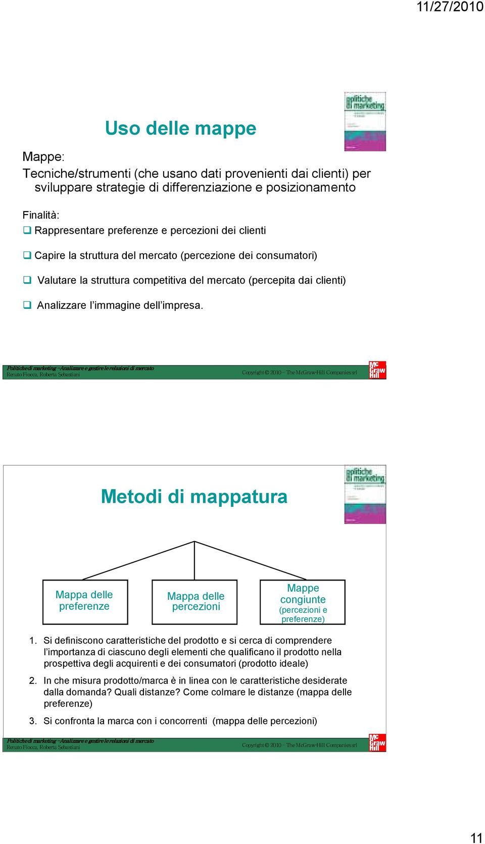 Metodi di mappatura Mappa delle preferenze Mappa delle percezioni Mappe congiunte (percezioni e preferenze) 1.