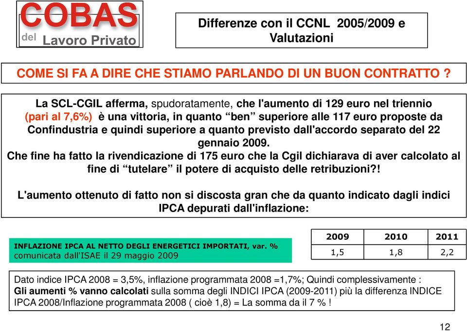 previsto dall'accordo separato del 22 gennaio 2009.