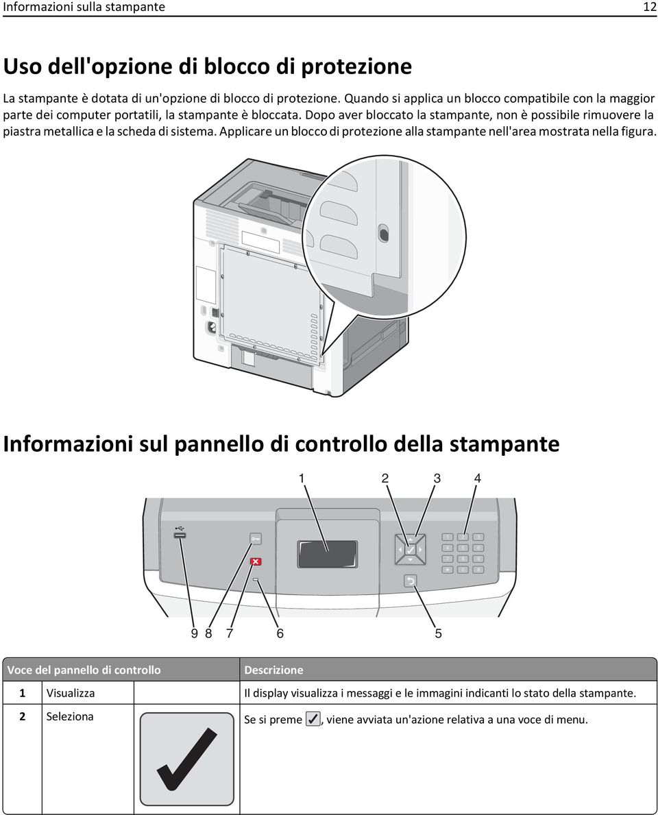 Dopo aver bloccato la stampante, non è possibile rimuovere la piastra metallica e la scheda di sistema. Applicare un blocco di protezione alla stampante nell'area mostrata nella figura.