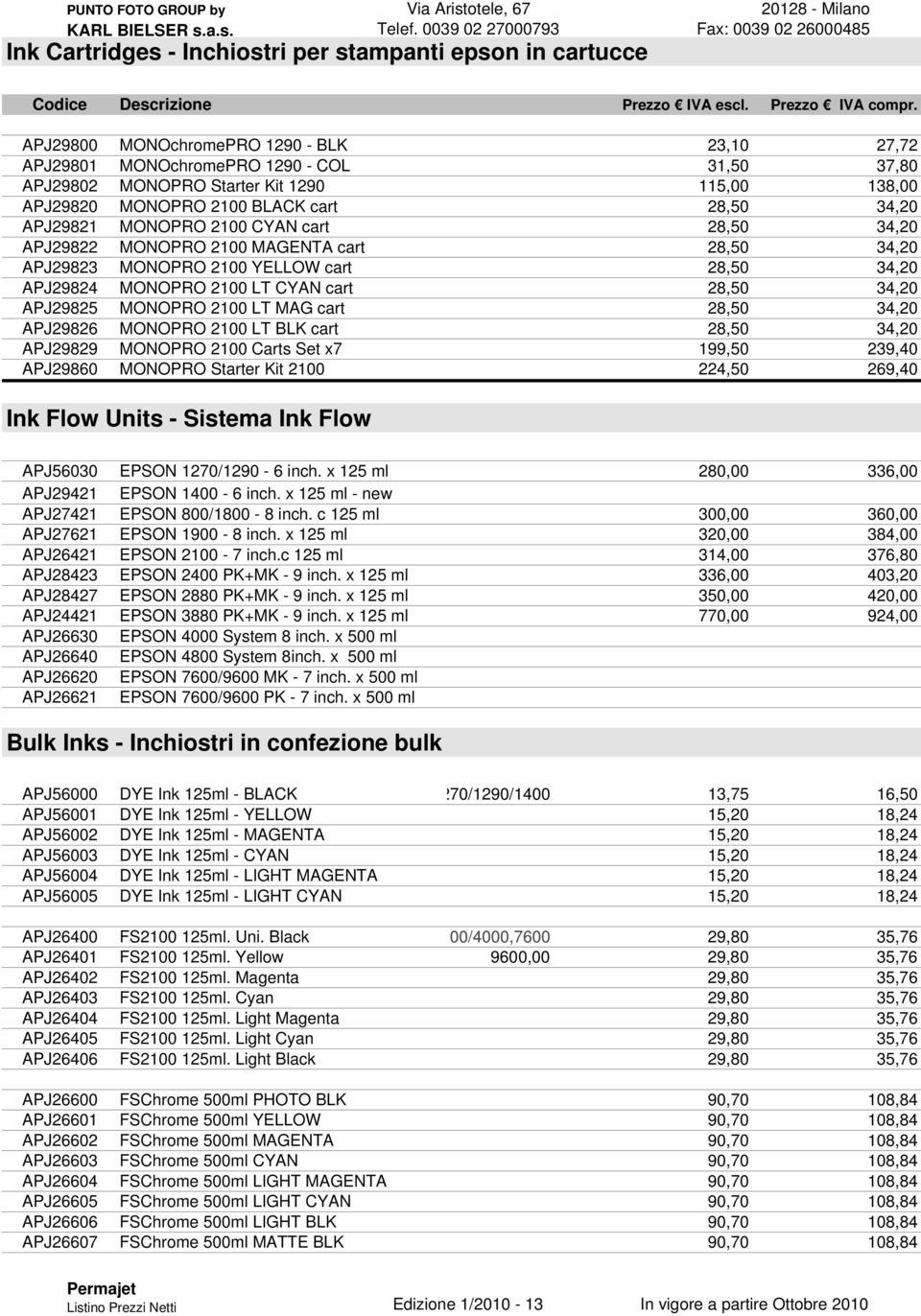 2100 LT CYAN cart 28,50 34,20 APJ29825 MONOPRO 2100 LT MAG cart 28,50 34,20 APJ29826 MONOPRO 2100 LT BLK cart 28,50 34,20 APJ29829 MONOPRO 2100 Carts Set x7 199,50 239,40 APJ29860 MONOPRO Starter Kit