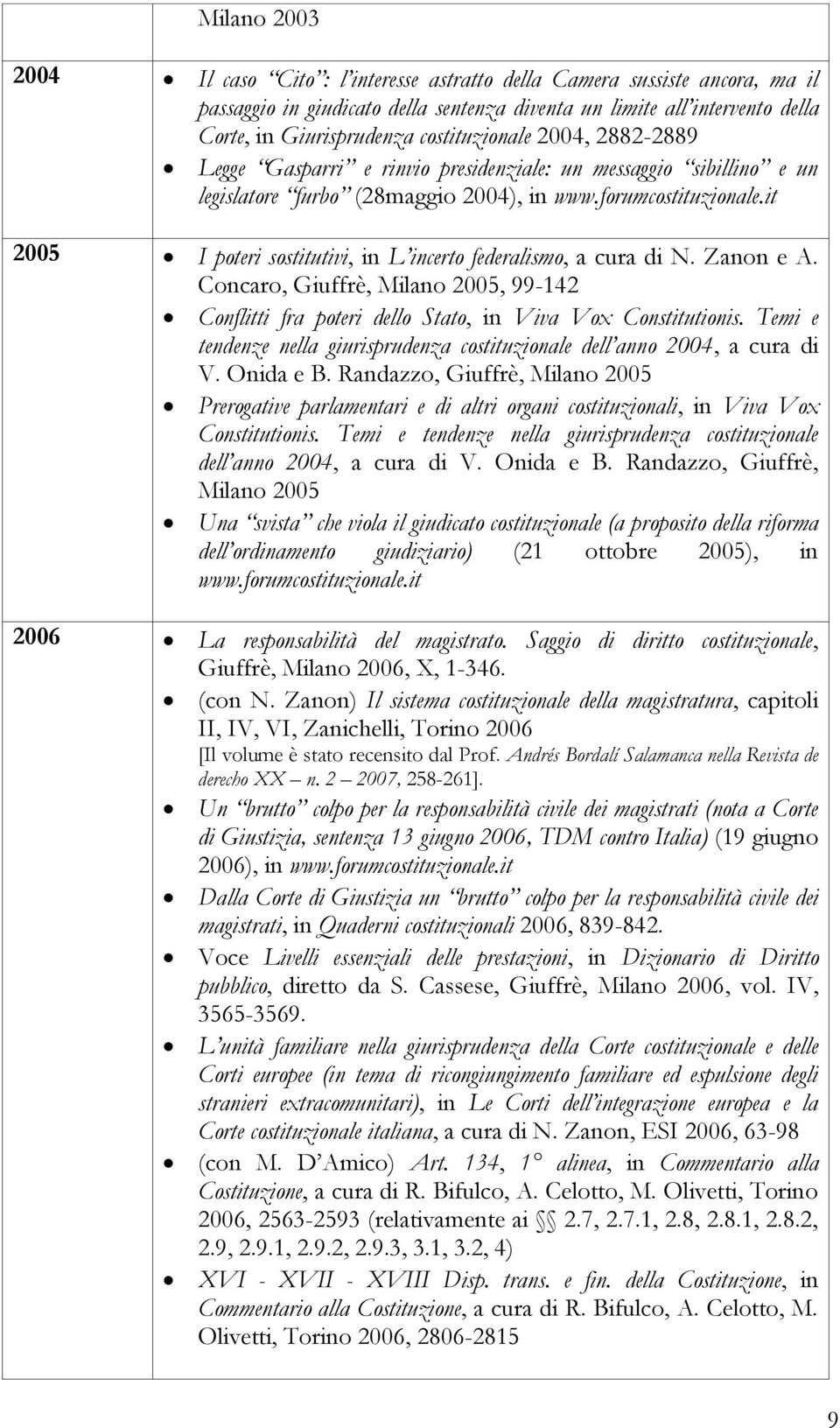 it 2005 I poteri sostitutivi, in L incerto federalismo, a cura di N. Zanon e A. Concaro, Giuffrè, Milano 2005, 99-142 Conflitti fra poteri dello Stato, in Viva Vox Constitutionis.