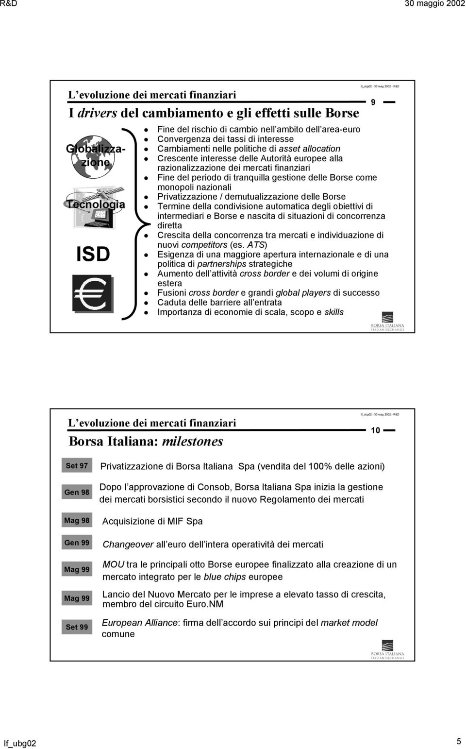 tranquilla gestione delle Borse come monopoli nazionali Privatizzazione / demutualizzazione delle Borse Termine della condivisione automatica degli obiettivi di intermediari e Borse e nascita di