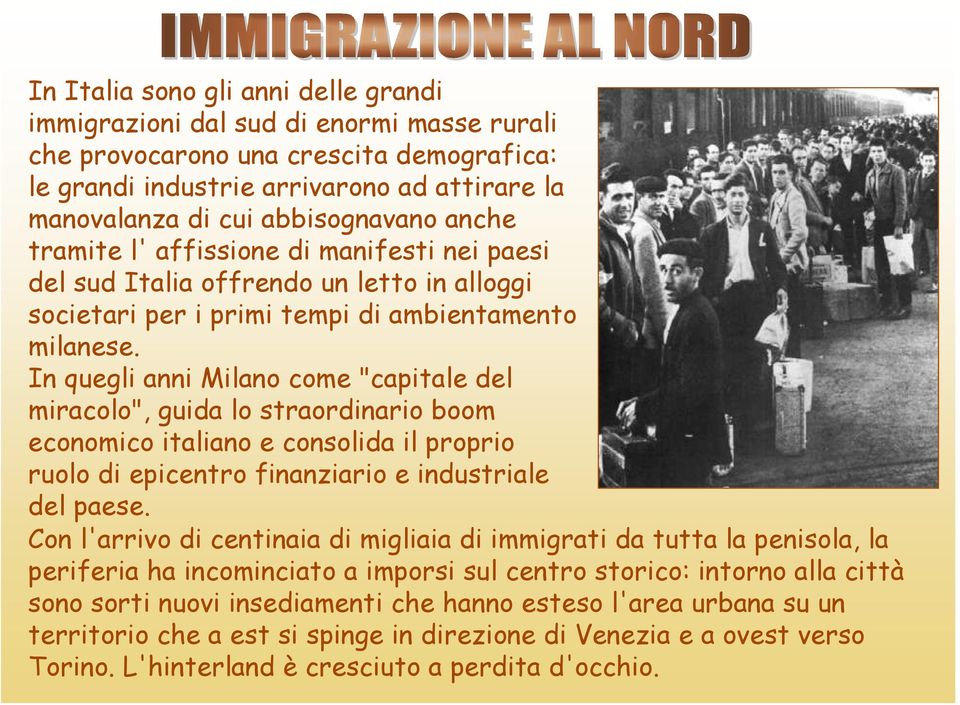 In quegli anni Milano come "capitale del miracolo", guida lo straordinario boom economico italiano e consolida il proprio ruolo di epicentro finanziario e industriale del paese.