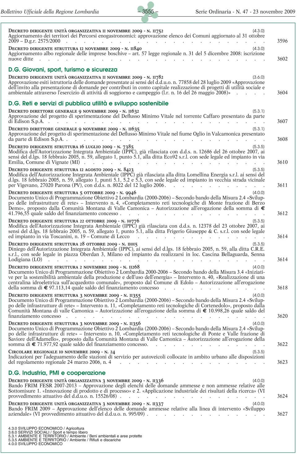 31 del 5 dicembre 2008: iscrizione nuove ditte.......................... 3602 D.G. Giovani, sport, turismo e sicurezza Decreto dirigente unità organizzativa 11 novembre 2009 - n. 11782 [3.6.0] Approvazione esiti istruttoria delle domande presentate ai sensi del d.