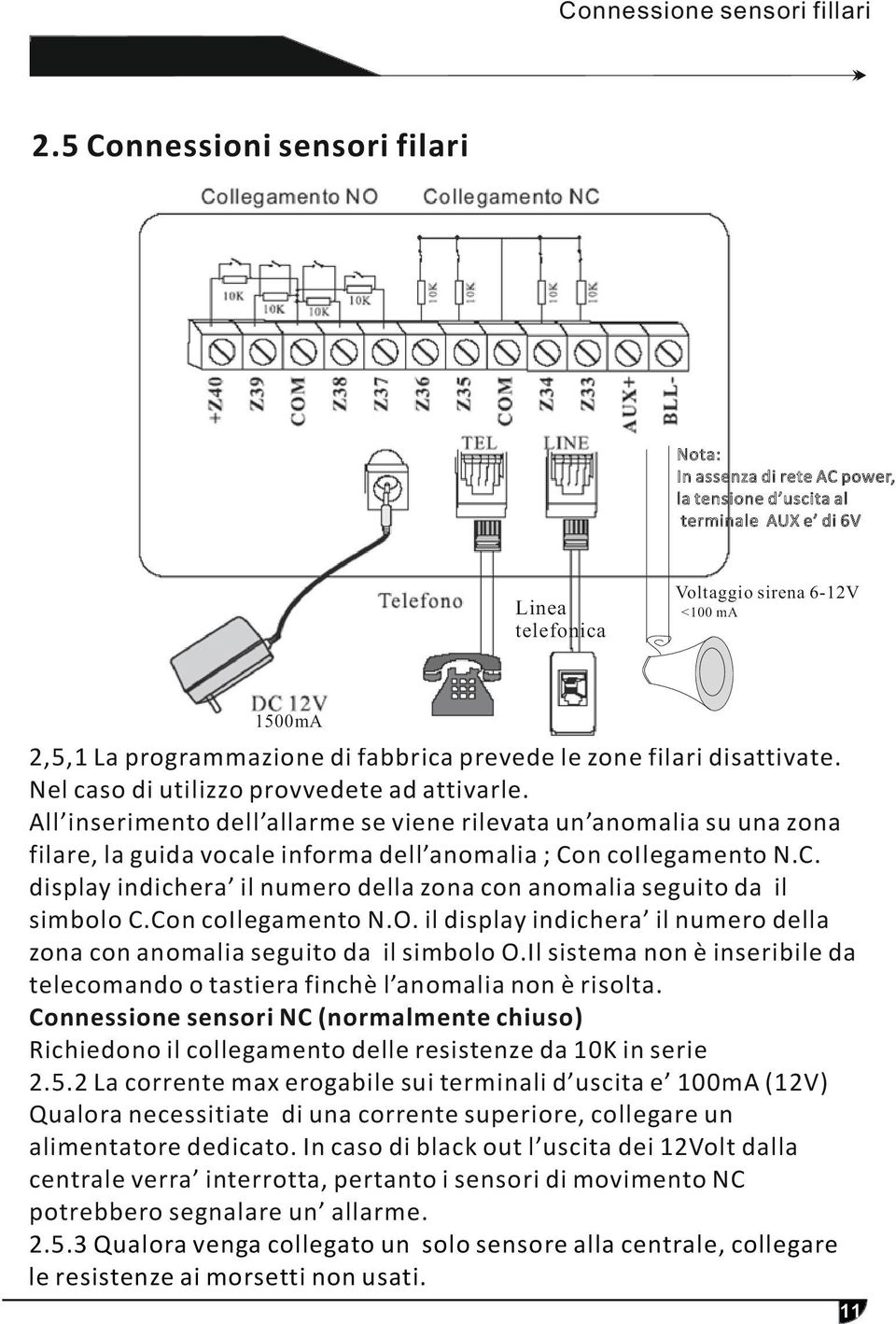 prevede le zone filari disattivate. Nel caso di utilizzo provvedete ad attivarle.