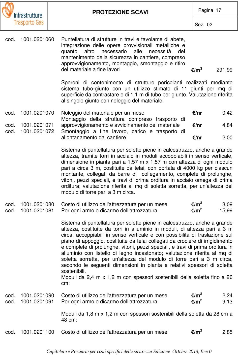 cantiere, compreso approvvigionamento, montaggio, smontaggio e ritiro del materiale a fine lavori /m 3 291,99 Speroni di contenimento di strutture pericolanti realizzati mediante sistema tubo-giunto