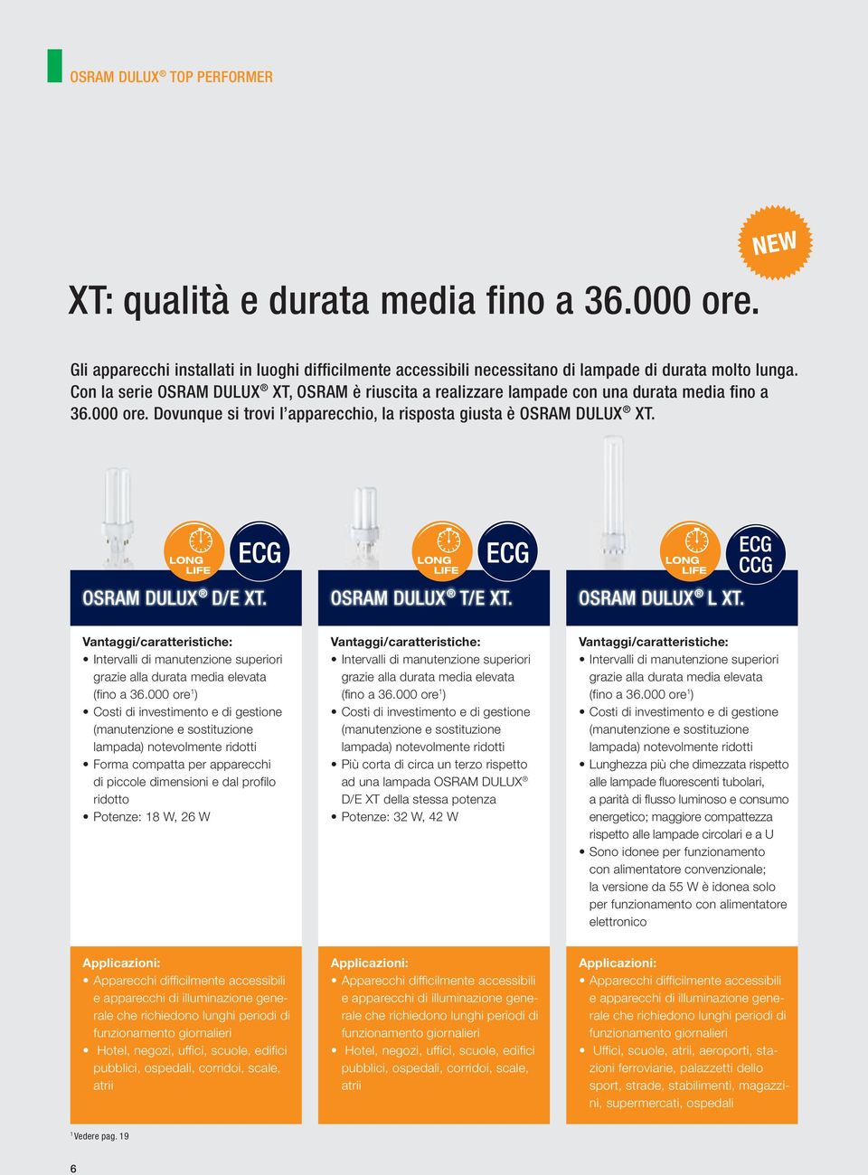 OSRAM DULUX T/E XT. OSRAM DULUX L XT. Intervalli di manutenzione superiori grazie alla durata media elevata (fino a 36.