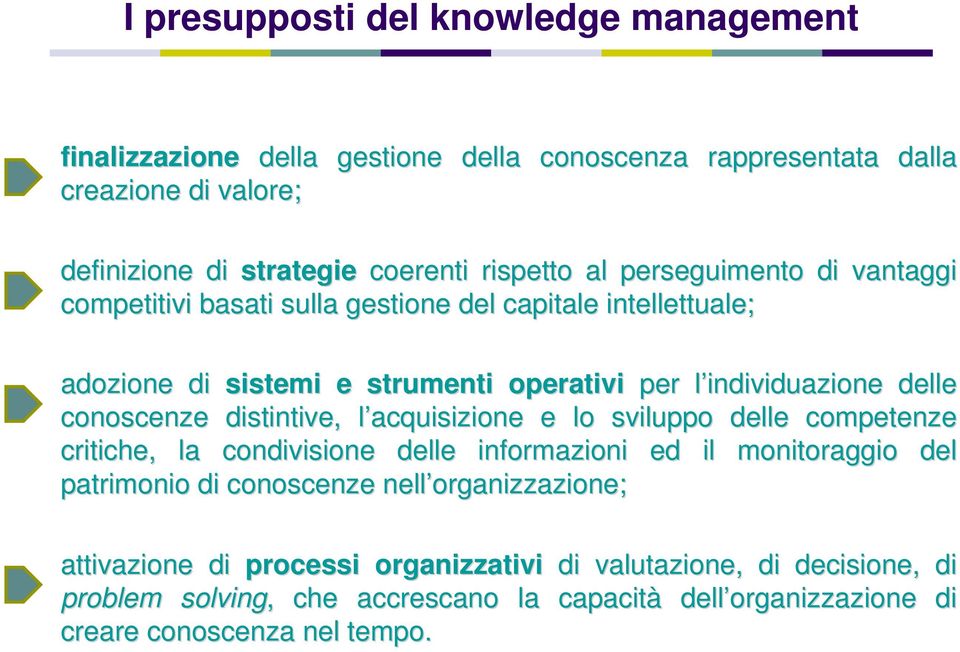 conoscenze distintive, l acquisizione l e lo sviluppo delle competenze critiche, la condivisione delle informazioni ed il monitoraggio del patrimonio di conoscenze nell