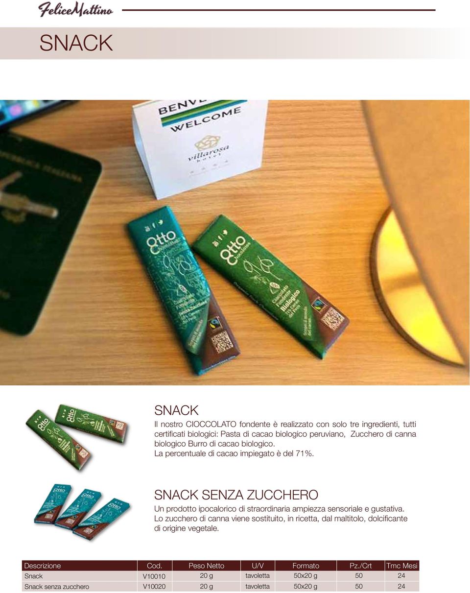 SNACK SENZA ZUCCHERO Un prodotto ipocalorico di straordinaria ampiezza sensoriale e gustativa.