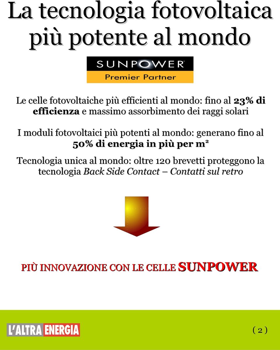 mondo: generano fino al 50% di energia in più per m2 Tecnologia unica al mondo: oltre 120 brevetti