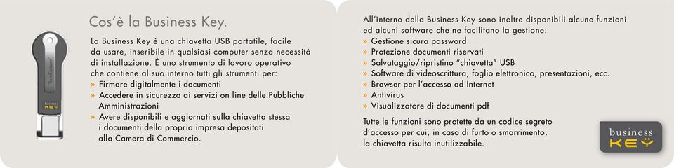 Avere disponibili e aggiornati sulla chiavetta stessa i documenti della propria impresa depositati alla Camera di Commercio.