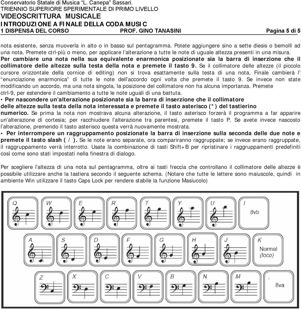 Per cambiare una nota nella sua equivalente enarmonica posizionate sia la barra di inserzione che il collimatore delle altezze sulla testa della nota e premete il tasto 9.