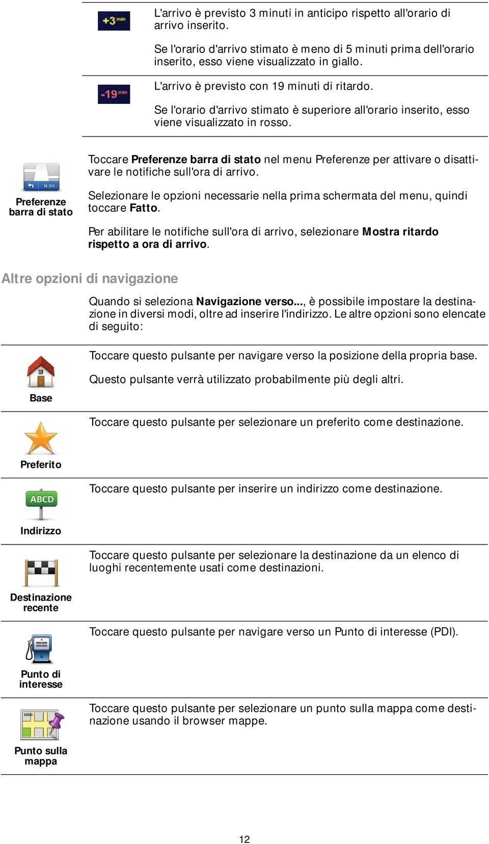 Toccare Preferenze barra di stato nel menu Preferenze per attivare o disattivare le notifiche sull'ora di arrivo.