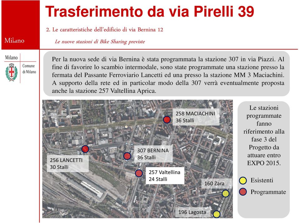 Al fine di favorire lo scambio intermodale, sono state programmate una stazione presso la fermata del Passante Ferroviario Lancetti ed una presso la stazione MM 3 Maciachini.
