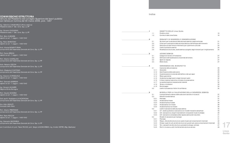 1460/1942 Ing. Pietro BARATONO esperto ex art. 7, Legge n. 1460/1942 Arch. Marisa BONFATTI PAINI componente dell Assemblea Generale del Cons. Sup. LL.PP. Prof. Franco BRAGA esperto ex art. 7, Legge n. 1460/1942 Prof.