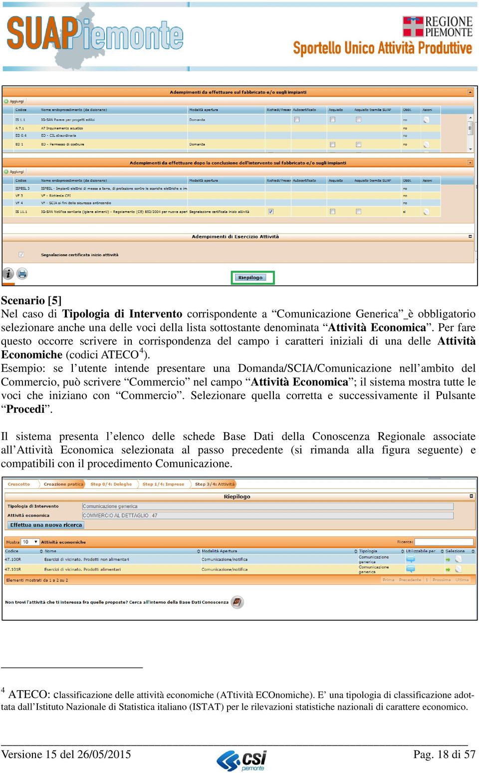 Esempio: se l utente intende presentare una Domanda/SCIA/Comunicazione nell ambito del Commercio, può scrivere Commercio nel campo Attività Economica ; il sistema mostra tutte le voci che iniziano