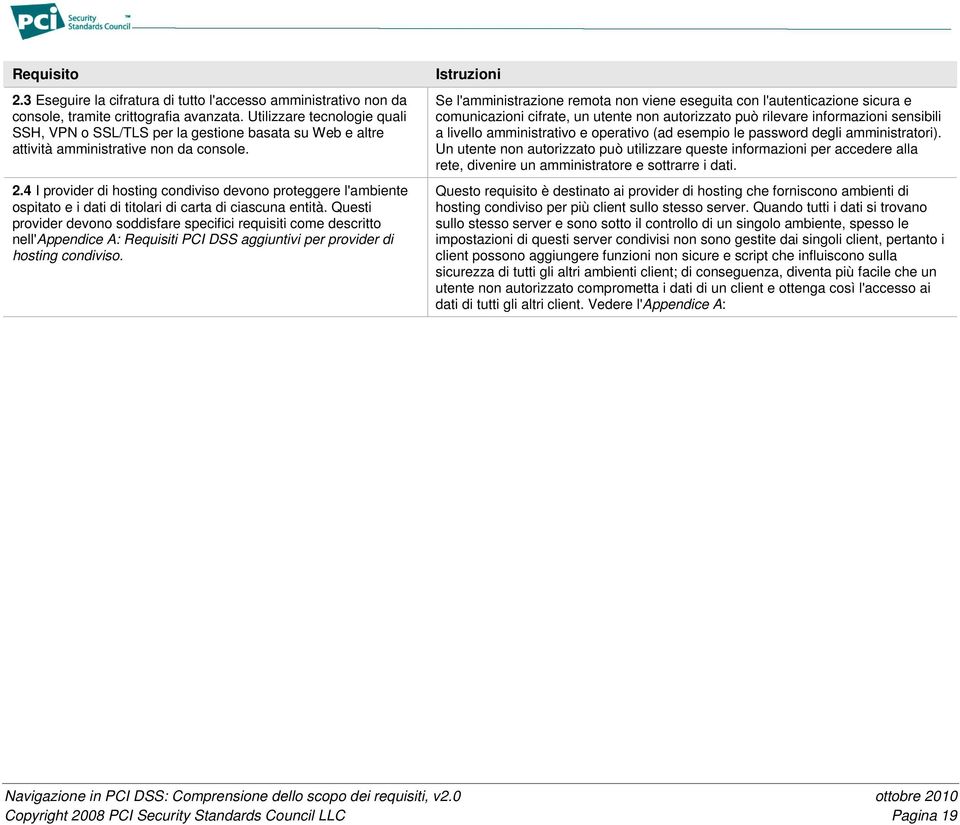 4 I provider di hosting condiviso devono proteggere l'ambiente ospitato e i dati di titolari di carta di ciascuna entità.