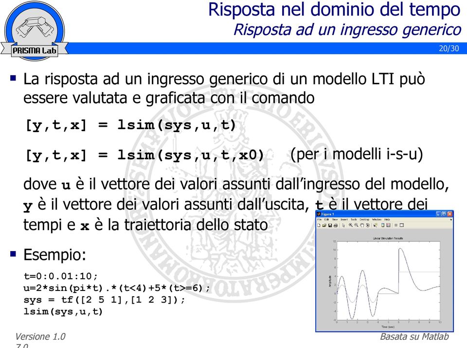 è il vettore dei valori assunti dall ingresso del modello, y è il vettore dei valori assunti dall uscita, t è il vettore dei