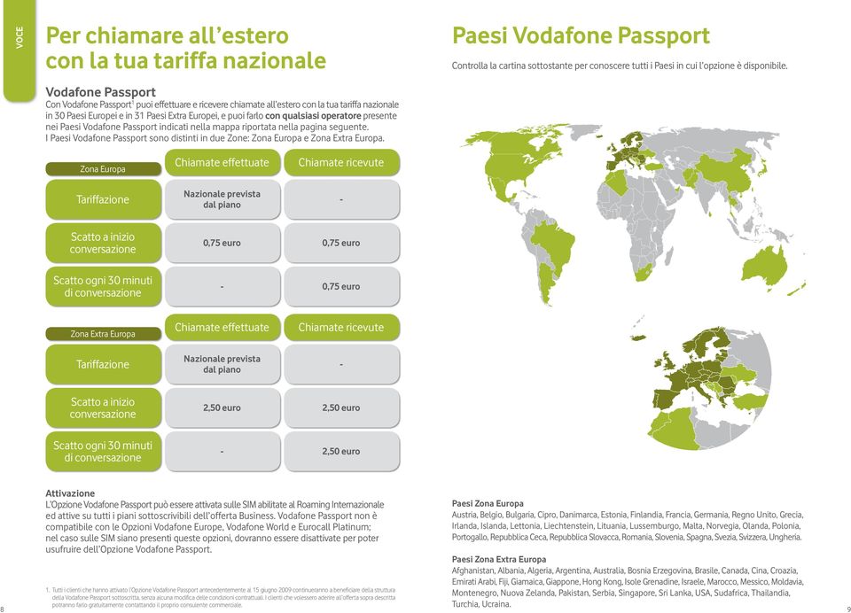 I Paesi Vodafone Passport sono distinti in due Zone: Zona Europa e Zona Extra Europa.