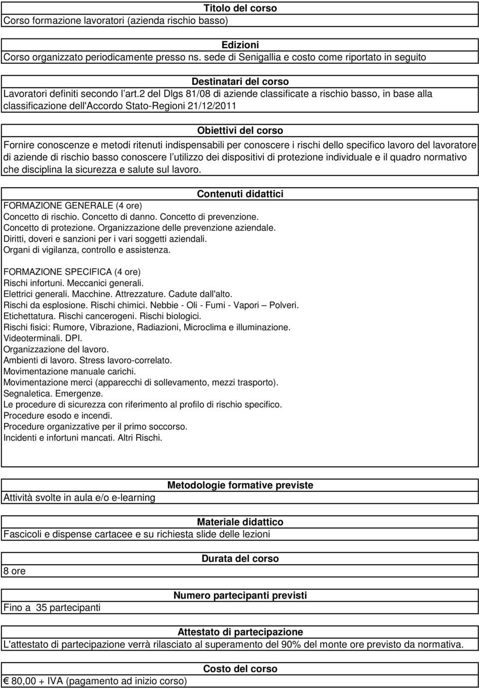 dello specifico lavoro del lavoratore di aziende di rischio basso conoscere l utilizzo dei dispositivi di protezione individuale e il quadro normativo che disciplina la sicurezza e salute sul lavoro.