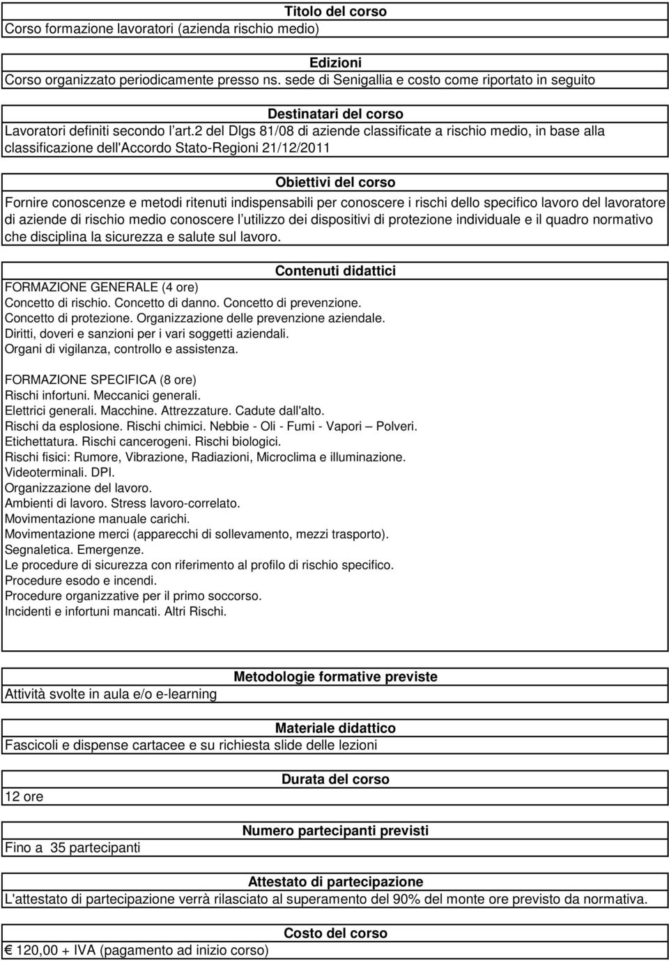 dello specifico lavoro del lavoratore di aziende di rischio medio conoscere l utilizzo dei dispositivi di protezione individuale e il quadro normativo che disciplina la sicurezza e salute sul lavoro.