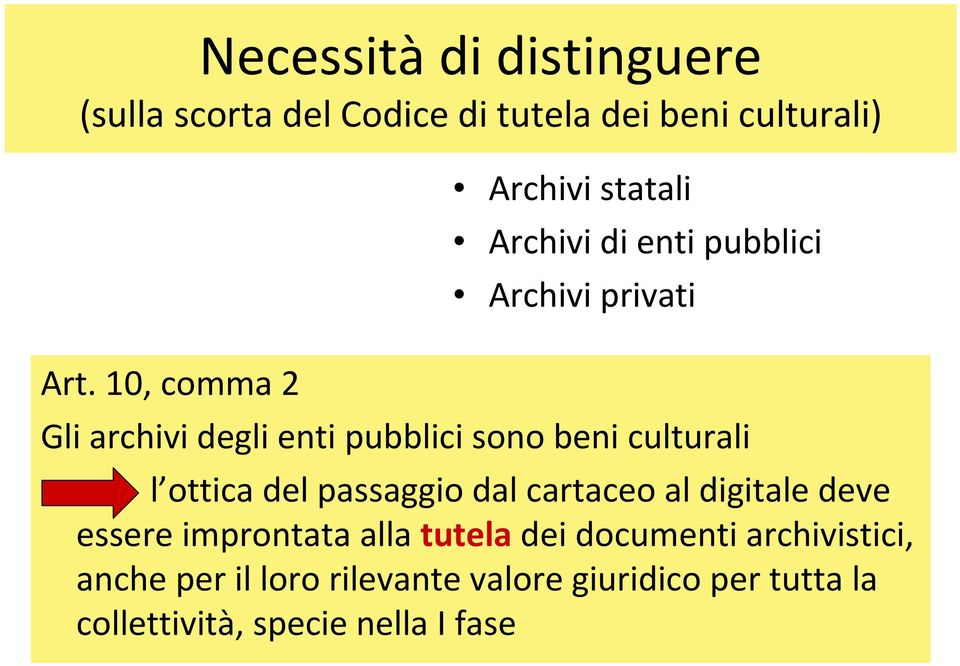10, comma 2 Gli archivi degli enti pubblici sono beni culturali l ottica del passaggio dal cartaceo