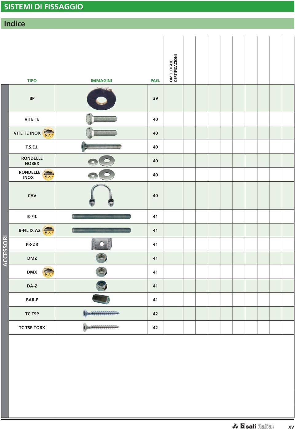 ICAZIONI BP 39 VITE TE 40 VITE TE INOX 40 T.S.E.I. 40 RONDELLE