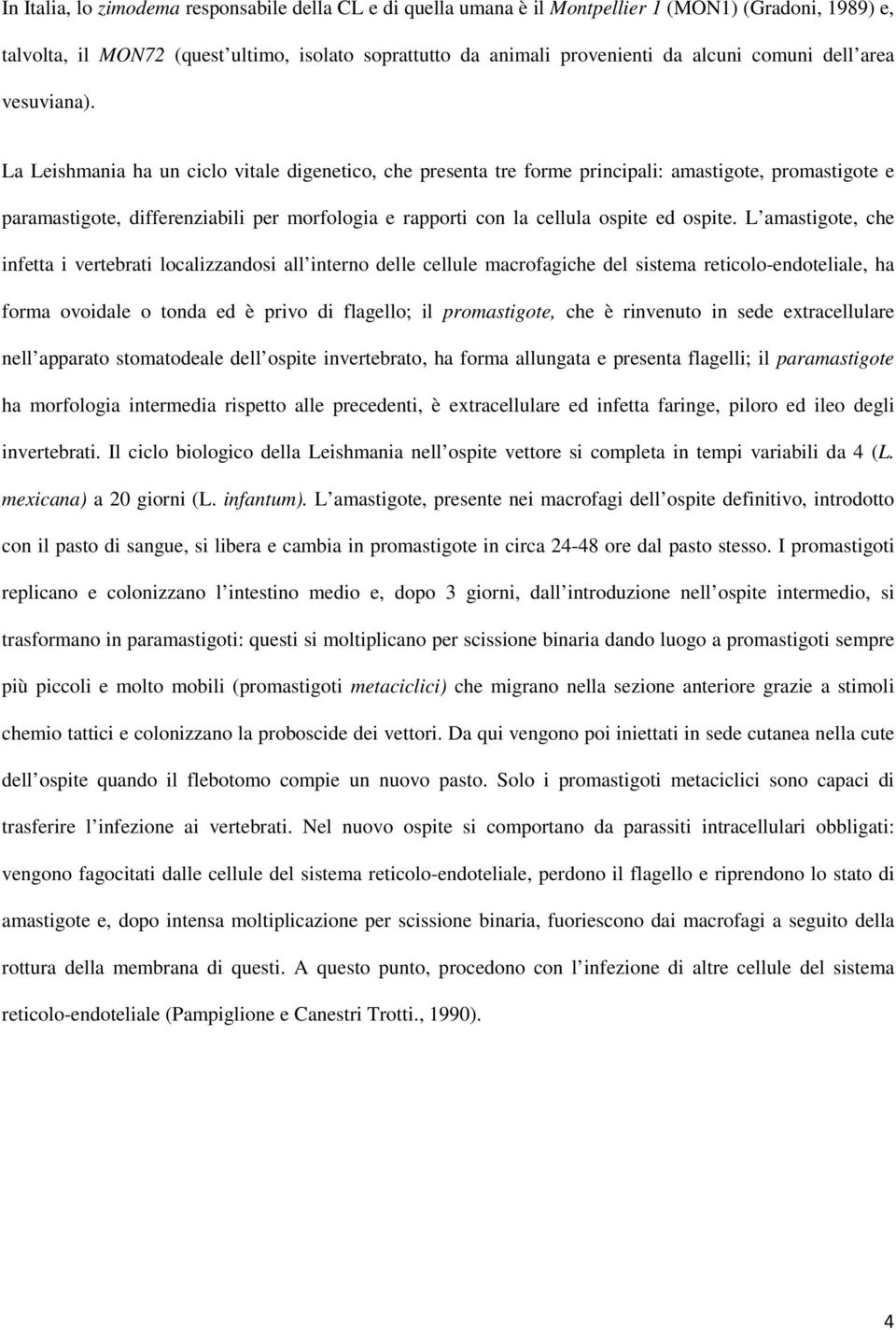 La Leishmania ha un ciclo vitale digenetico, che presenta tre forme principali: amastigote, promastigote e paramastigote, differenziabili per morfologia e rapporti con la cellula ospite ed ospite.