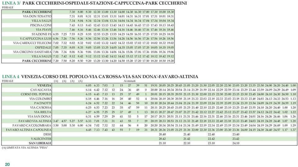 43 16.43 17.13 17.43 18.13 18.43 VIA PIAVE 7.46 8.16 8.46 12.46 13.16 13.46 14.16 14.46 16.46 17.16 17.46 18.16 18.46 STAZIONE FS 6.55 7.25 7.55 8.25 8.55 12.55 13.25 13.55 14.25 14.55 16.55 17.25 17.