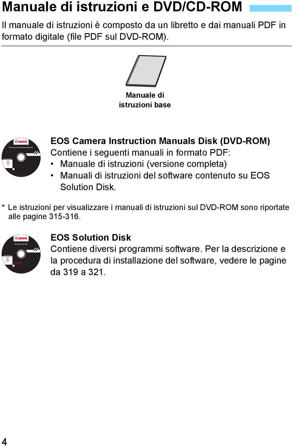 Manuale di istruzioni e DVD/CD-ROM Il manuale di istruzioni è composto da un libretto e dai manuali PDF in formato digitale (file PDF sul DVD-ROM).