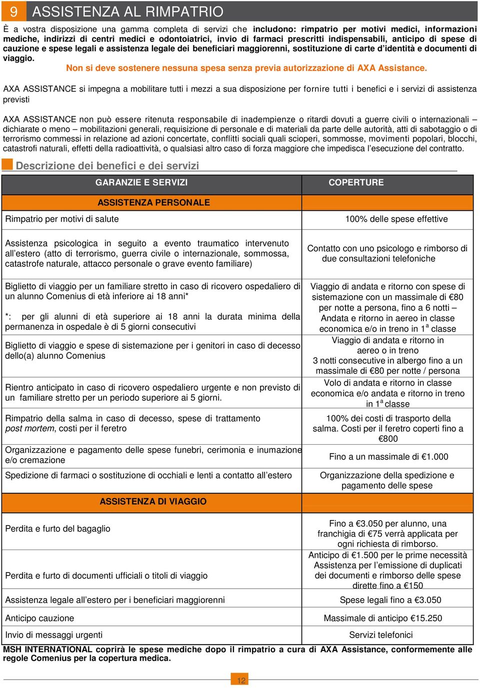 Non si deve sostenere nessuna spesa senza previa autorizzazione di AXA Assistance.