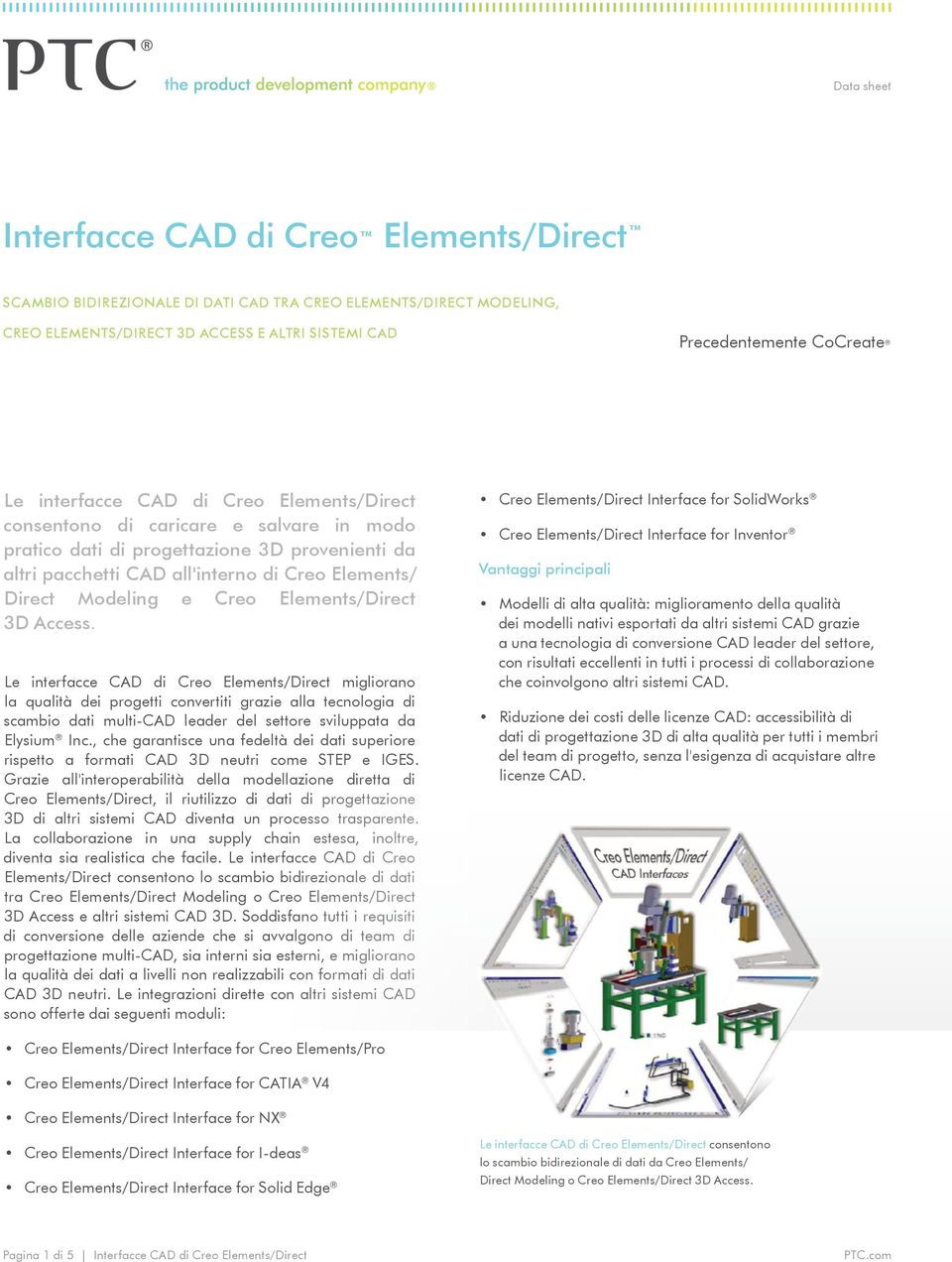 Access. Le interfacce CAD di Creo Elements/Direct migliorano la qualità dei progetti convertiti grazie alla tecnologia di scambio dati multi-cad leader del settore sviluppata da Elysium Inc.