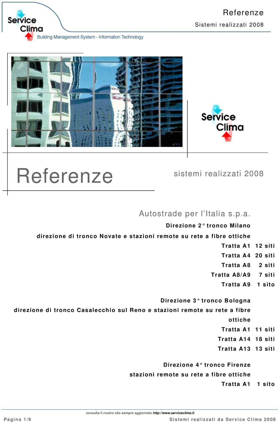 ottiche Tratta A1 Tratta A4 Tratta A8 Tratta A8/A9 Tratta A9 12 siti 20 siti 2 siti 7 siti 1 sito Direzione 3 tronco Bologna direzione di tronco Casalecchio sul