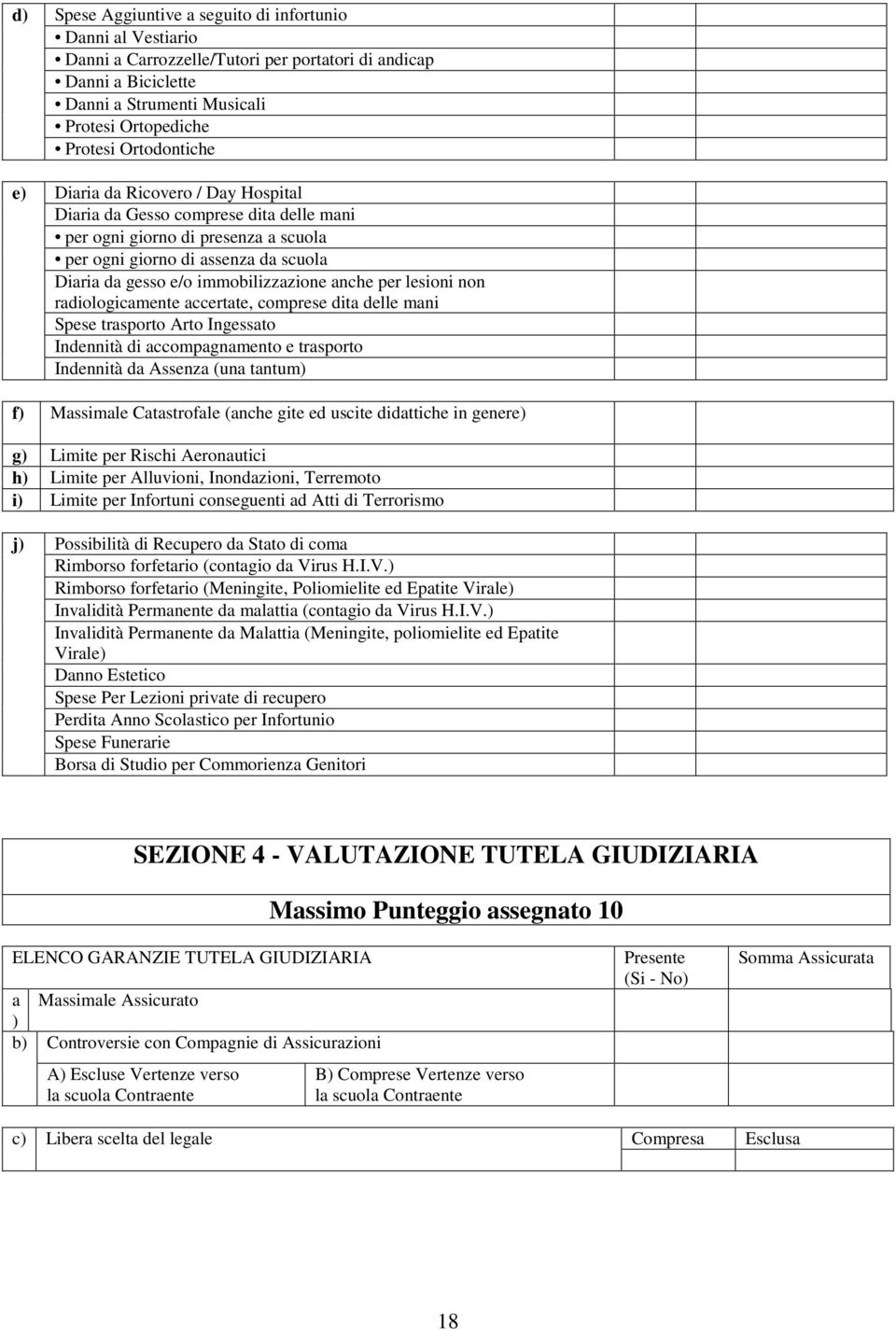 immobilizzazione anche per lesioni non radiologicamente accertate, comprese dita delle mani Spese trasporto Arto Ingessato Indennità di accompagnamento e trasporto Indennità da Assenza (una tantum)