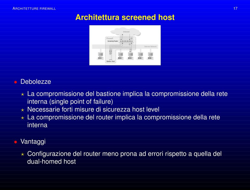 di sicurezza host level La compromissione del router implica la compromissione della rete