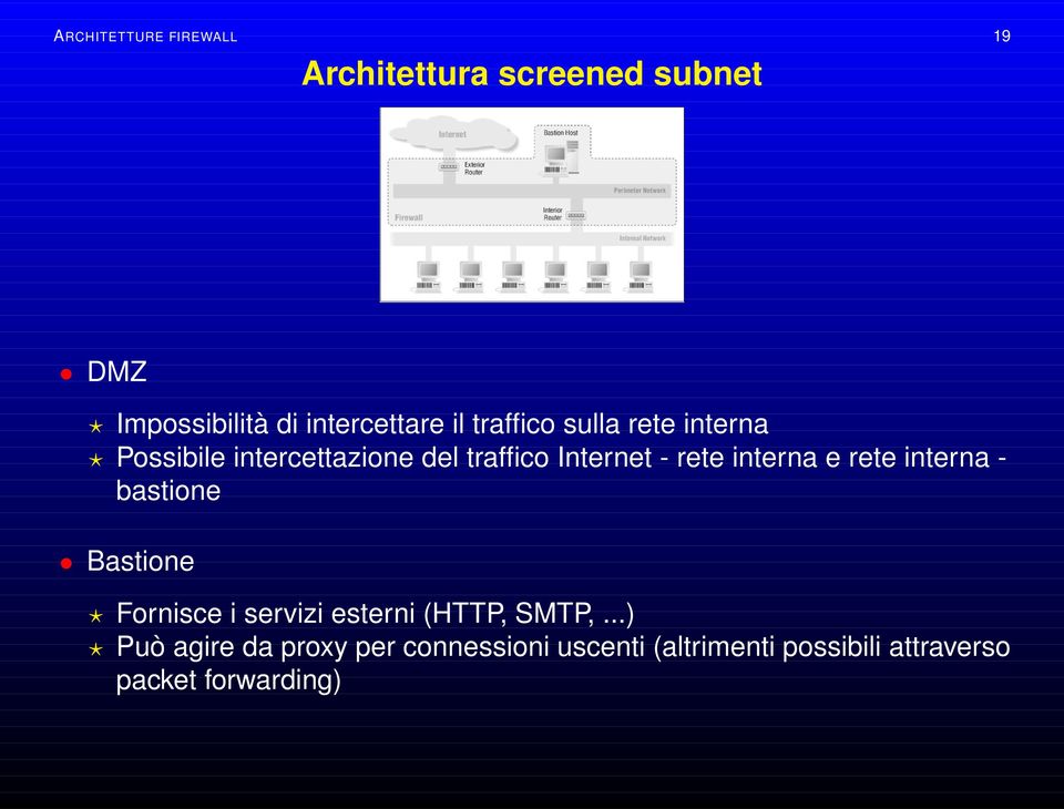 interna e rete interna - bastione Bastione Fornisce i servizi esterni (HTTP, SMTP,.