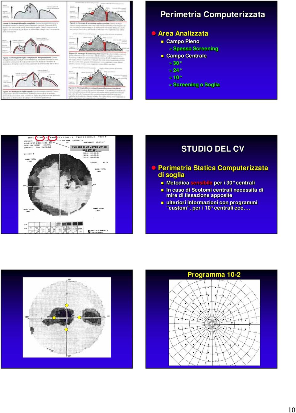 Computerizzata di soglia Metodica sensibile per i 30 centrali In caso di Scotomi centrali necessita
