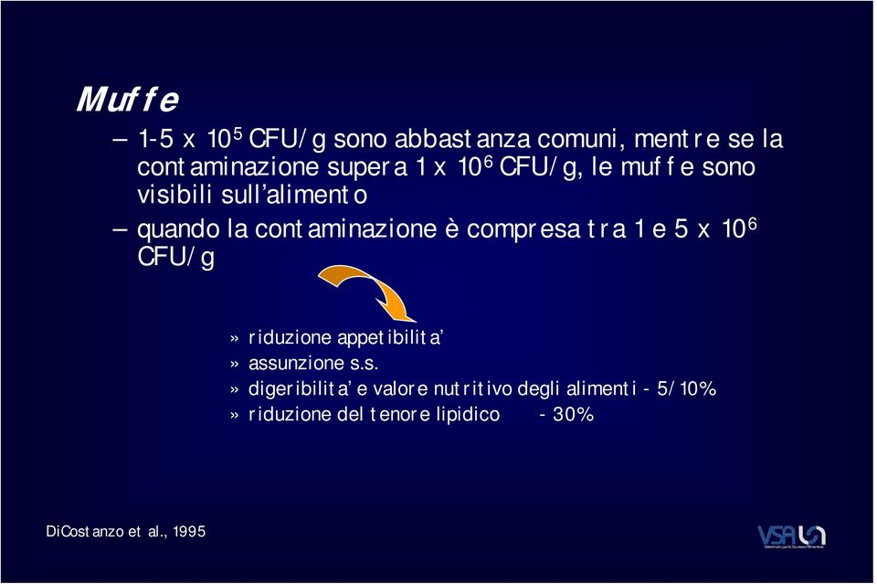 tra 1 e 5 x 10 6 CFU/g» riduzione appetibilita» ass